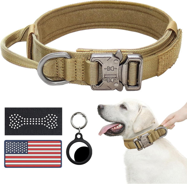Hotsky Tactical Dog Collar and Leash Set, Heavy Duty Military Airtag Dog Collar with Handle and Metal Buckle for Training and Walking, with Airtag Holder and Two Patches (Pink Camo, M)11
