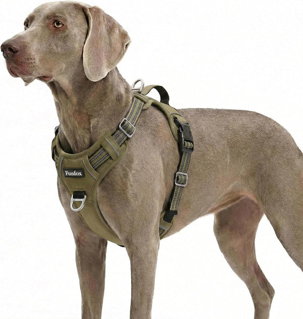 Funfox Dog Harness Medium Sized Dog, Vertical Handle Easy Control, No Pull Pet Vest Adjustable with 2 Leash Clips, Soft Material, Reflective Safe Night Walking for Small Medium Large Breed, Black, M37