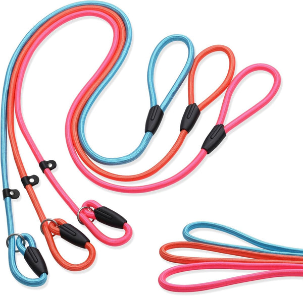 FOVRLZSE Upgraded Dog Slip Lead (3-Pack) Adjustable Nylon Lead for Dogs (Red/Black/Blue), Training Aid, Eco-Friendly Cotton Lining, Integrated Plastic Buckle,11