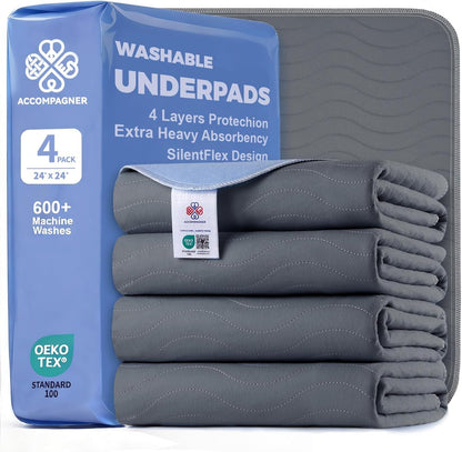 Accompagner Incontinence Bed Pads Washable Waterproof, Ultra-Absorbent Reusable Underpads for Diaper Changing, Nursing, Bedridden, Adults, Seniors, Kids and Dogs (Blue, 24"X24"(Pack of 6))14