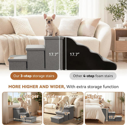 Zerbuger Wider Dog Ramp for High Bed with Storage 18" H, Foldable Dog Stairs for Small Medium Large Older Senior Animal, Sturdy Dog Step for Climbing Bed or Couch, Arthritis-Friendly (Gray, No Condo)5