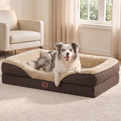 EHEYCIGA Orthopedic XL Dog Bed for Large Sized Dog, 42X30 Inch Extra Large Memory Foam Dog Couch Bed with Sides, Waterproof Liner & Washable Removable Cover, Bolster Pet Sofa, Grey34