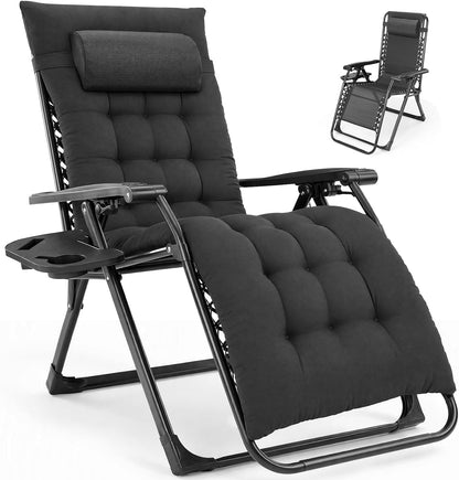Zero Gravity Chair, Folding Patio Recliner with Cup Holder Trays | Portable Patio Chairs, Lounge Chair for Outdoor, Indoor, Beach, Pool, Camping, Balcony, Porch, Black1