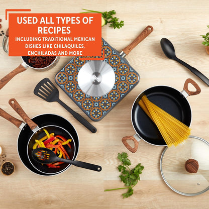 10 Piece Talavera Aluminum Black Ceramic Cookware Set | Black Ceramic Nonstick Coating, Cool-Touch Handles and Glass Lid, Ideal for Mexican Dishes, Great for Gifting6
