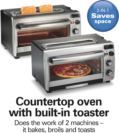 2-In-1 Countertop Toaster Oven and Long Slot 2 Slice Toaster | Bake, Broil Toast | 2 Rack Positions | 60 Minute Timer | Automatic Shut off | Shade Selector | Stainless Steel | 31156J2