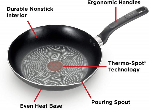Initiatives Nonstick Cookware Set 18 Piece, Oven Broiler Safe 350F, Kitchen Cooking Set W/Fry Pans, Saucepans, Stockpots, Skillet, Spoons, Lids Pots and Pans Set Non Stick Dishwasher Safe Black7