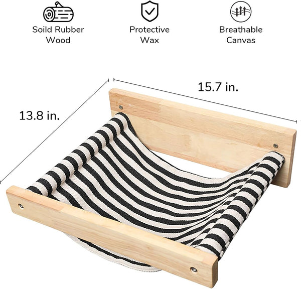 FUKUMARU Hammock Wall Mounted Cat Beds and Perches | Wooden Kitten Walls Furniture, Stable Cats Shelves, for Sleeping, Playing, Climbing, Lounging, Black Stripe2
