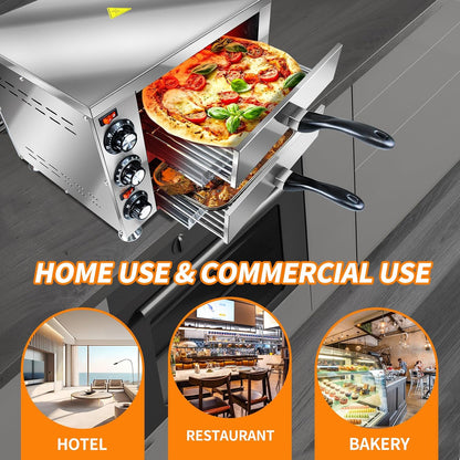 YOOKTEN Electric Countertop Pizza Oven Indoor Commercial Pizza Maker Machine for Home Stainless Steel 2-Tier Pizazz Pizza Oven,1100W, Silver3