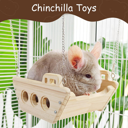 Natural Wood Chinchilla Toy Hammock for Cage Swing, Hanging Chinchilla Bed, Wooden Toys and Cage Accessories, Hut Ledges and Resting Areas for Indoor Habitat Enrichment7