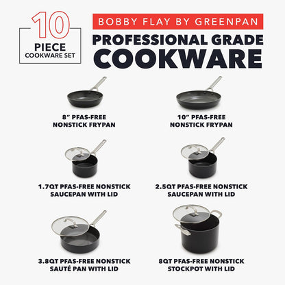 X Bobby Flay Hard Anodized Nonstick 10 Piece Cookware Set, Pfas-Free Ceramic Pots & Pans, Induction Suitable, Frypans, Saucepans Saute, Stockpot, Glass Lids, Dishwasher & Oven Safe, Black3