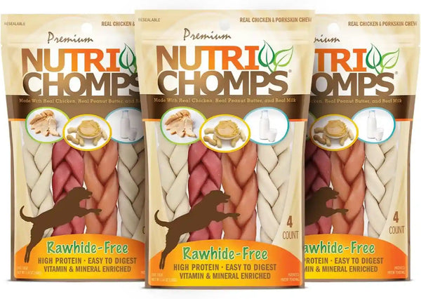 Nutrichomps Rawhide-Free Dog Chews, 6 in Braids, Chicken, PB, Milk, 10 Ct | a Rawhide-Free Chew That'S Gentle and Easy to Digest, Made with the Real, Wholesome Ingredients Dogs Love11