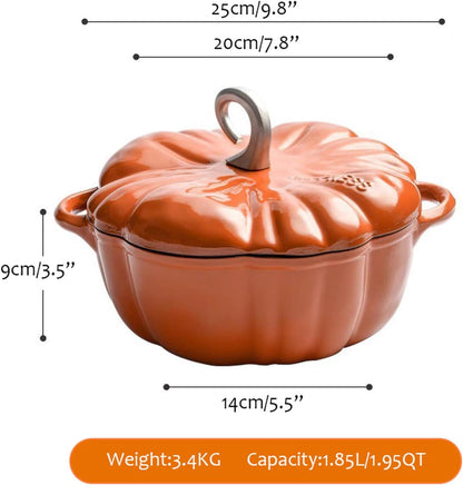 4Qt Pumpkin Cast Iron Dutch Oven,Pumpkin Cocotte with Lid, Punpkin Shaped Enamel Pot,Multi-Functional Cooking Pot,Soup Pot Stew Pot, Serves 3-5,Thanksgiving Decor (2Qt, Orange)7
