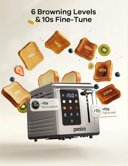 Toaster 2 Slice with Touchscreen Smart Toasters Wide Slot, Max 925W | Full Stainless Steel, Digital Countdown Timer, Touch Screen, Defrost Reheat Cancel, +/-10S Fine-Tune, Removable Crumb Tray7