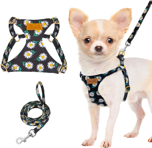 Lukovee No Pull Puppy Harness and Leash Set - Adjustable Lightweight Soft Suede Pet Harness Vest, with Snap Buckle & 51In Leash for Small Medium Dogs (Pink Rose, XXS)8