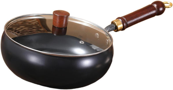 Wok Pan Cookware No Coated Multifunctional Comfortable Handle Cooking Pot Stir Fry Pan for Hotel Kitchen Restaurant Household, Glass Lid2