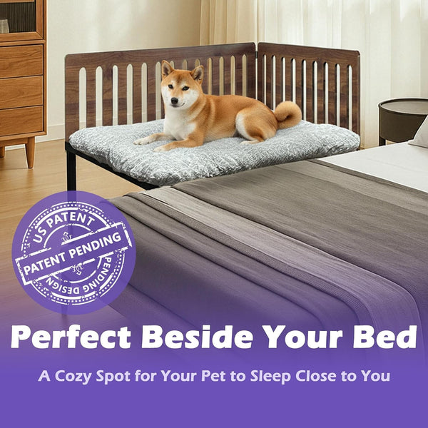 Beside Dog Bed,2 Wood Side Panel Adjustable Height Dog Bunk Beds,39''X27'' Metal Dogs Bed Frame with Cushion,Large2