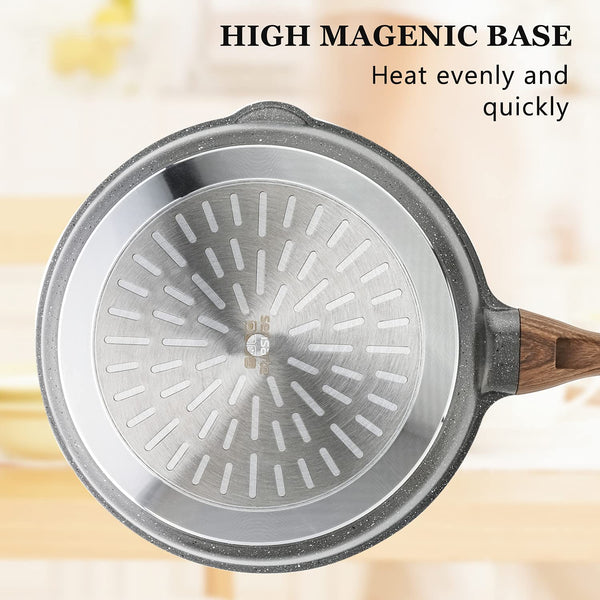 Nonstick Skillet, Deep Frying Pan 10/11/12-Inch, Saute Pan with Lid, Stay-Cool Handle, Healthy Stone Cookware Cooking Pan, Induction Compatible (10-Inch/3.5Qt)9