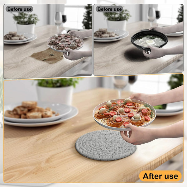 7" Trivets for Hot Dishes, 6 Pack Trivets for Hot Pots and Pans | Cotton Hot Pads for Kitchen Counter and Countertops, Trivets for Quartz Countertops Resist Heat, Scratches & Stains, Gray5