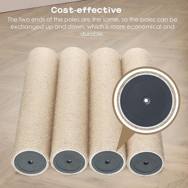6 Pack Cat Scratching Post Replacement, White Hemp Rope Refill Scratching Post Cat Tree DIY Spare Cat Scratcher Large Cat Tower Refurbishment for Indoor Cats with M8 Screws, 3.5 X 15.8 Inches4