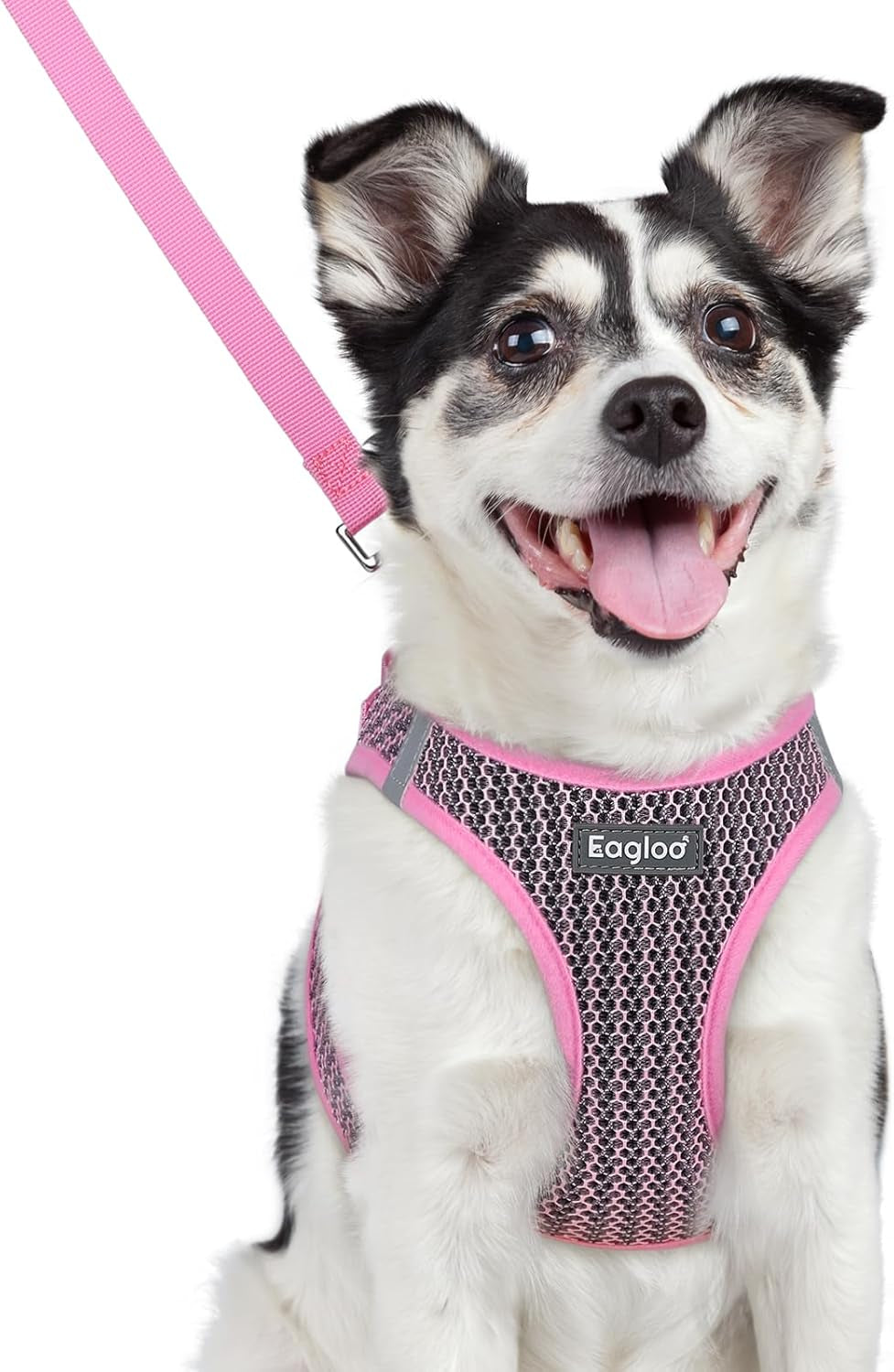 eagloo-small-dog-harness-and-leash-set-step-in-small-sized-puppy-pet-vest-light-soft-breathable-air-mesh-easy-on-and-off-with-hook-loop-reflective-for-safe-walking-pink-s
