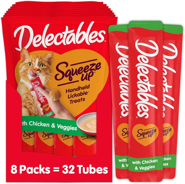 Delectables Squeeze up Creamy Squeezable Puree, Lickable Wet Cat Treats, Grain Free, No Added Fillers, No By-Products, No Added Preservatives, 0.5 Ounces Tube Chicken Flavor, 32 Tubes Total9