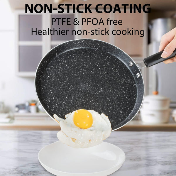 10.5 Inch Nonstick Crepe Pan with Spreader Induction Compatible, for Egg Omelet and Flat Pancake Frying Pan, PFOA & Ptfes Free (Black)3