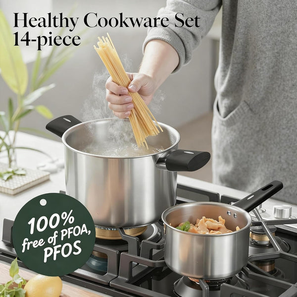 Stainless Steel Cookware Set, 14-Piece Pots and Pans Set, Kitchen Cookware Set with Stay-Cool Handle, Non-Toxic, Dishwasher Safe & Compatible with All Stovetops (Gas, Electric & Induction)6