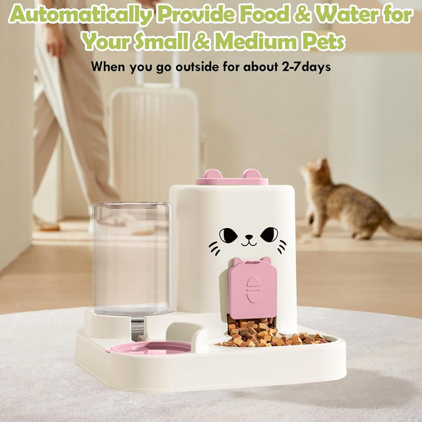 1.6L Auto Gravity Pet Feeder and 0.6L Water Dispenser Set, Automatic Cat Food and Water Dispenser, Gravity Pet Feeder for Small Medium Dog Puppy Cat Kitten (Pink)7