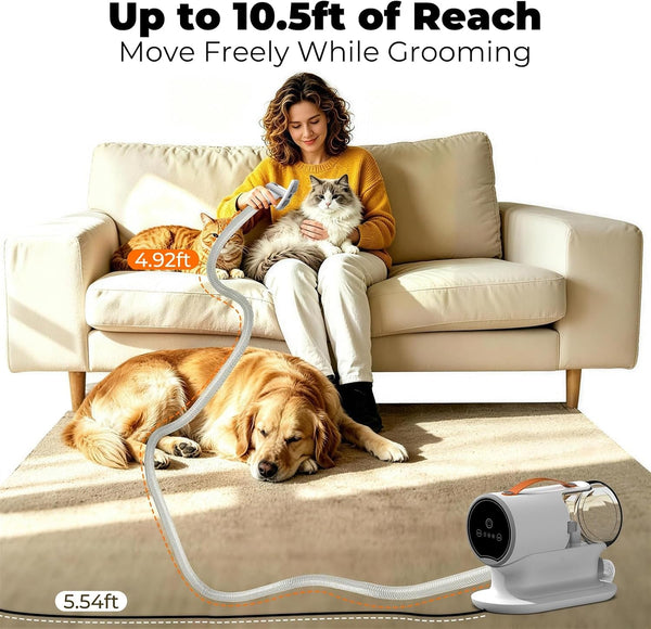 Dog Grooming Vacuum Kit, 12000Pa Pet Hair Vacuum with Clipper | 2L Dust Cup, Low Noise, 5-In-1 Grooming Kit with Clipper & Cleaning Brush for Home Shedding and Trimming, PG1007