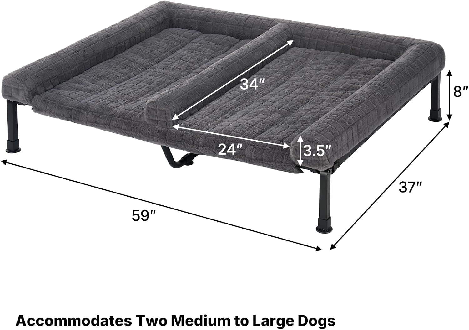 veehoo-fluffy-plush-double-dog-couch-bed-for-two-large-dogs-washable-elevated-dog-beds-with-removable-bolster-cushion-cooling-raised-pet-cot-with-breathable-mesh-no-slip-feet-59-x-37-inches-grey