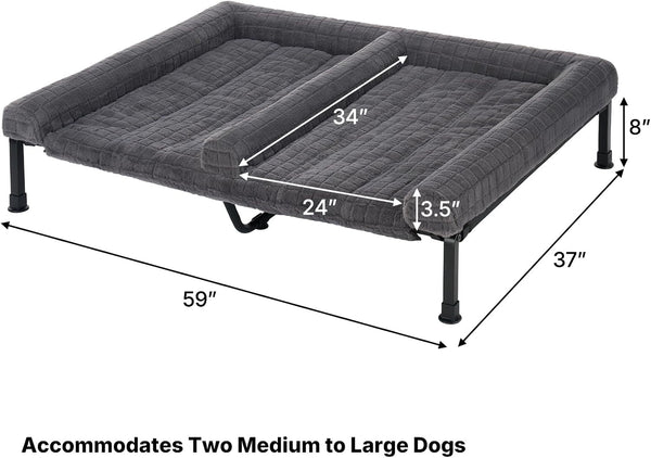 Veehoo Fluffy Plush Double Dog Couch Bed for Two Large Dogs, Washable Elevated Dog Beds with Removable Bolster Cushion, Cooling Raised Pet Cot with Breathable Mesh, No-Slip Feet, 59 X 37 Inches, Grey6