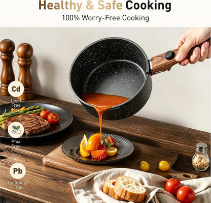 Removable Handle Pots and Pans, 10 Piece Cookware Set Non Stick | Kitchen Induction Compatible, Black Granite Non-Toxic, Stackable RV Cookware Sets for Camping7