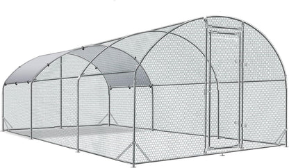 Large Metal Chicken Coop round Top Upgrade Tri-Supporting Wire Mesh Chicken Run,Chicken Pen with Water-Resident and Anti-Uv Cover,Duck Rabbit House Outdoor (6.6'L X 9'W X 6.5'H)17