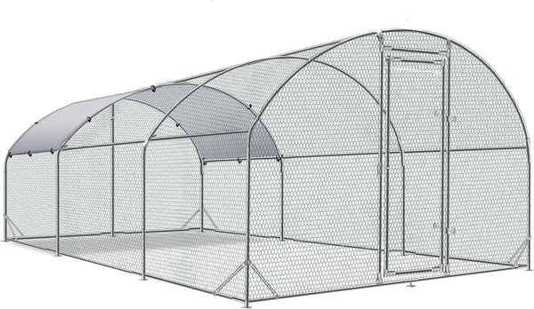 Large Metal Chicken Coop round Top Upgrade Tri-Supporting Wire Mesh Chicken Run,Chicken Pen with Water-Resident and Anti-Uv Cover,Duck Rabbit House Outdoor (6.6'L X 9'W X 6.5'H)17