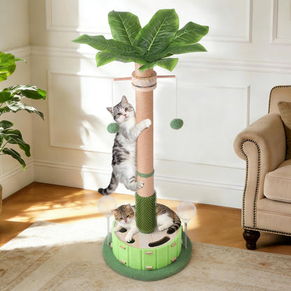 Plam Tree Cat Scratching Post 40" Tall with Cat Toys for Indoor Large Cats | Sturdy Base Cat Scratcher Posts for Adult Cats with Rotating Hanging Ball, Cat Puzzle Toy and Spring Cat Treat Dispenser7