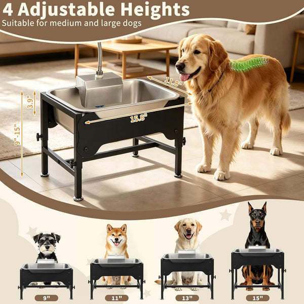 YUEPET Dog Water Bowl Dispenser, Automatic 3 Gallon Elevated Dog Bowl | Auto-Fill Float Valve, 4 Adjustable Heights, 3 Gallon Capacity, Stainless Steel Bowl, Outdoor Use, Dogs, Sheep and Goats2
