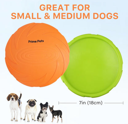 Prime Pets Dog Flying Disc, 2 Pack, 7 Inch, Durable Dog Toys, Nature Rubber Floating Flying Saucer for Water Pool Beach, Orange and Green5
