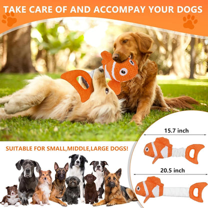 Squeaky Clownfish Dog Toy, Plush Crinkle Tug Toy with Handle | Pineapple Cotton Plush with Squeaker, Crinkle Paper, Stretchable Body, and Tug Handle for Interactive Indoor or Outdoor Play6