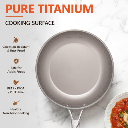 Titanium Frying Pan with Lid - 10.25" No Coating Pfas-Free Skillet, Tri-Ply Titanium & Stainless Steel, Induction & Dishwasher Safe2