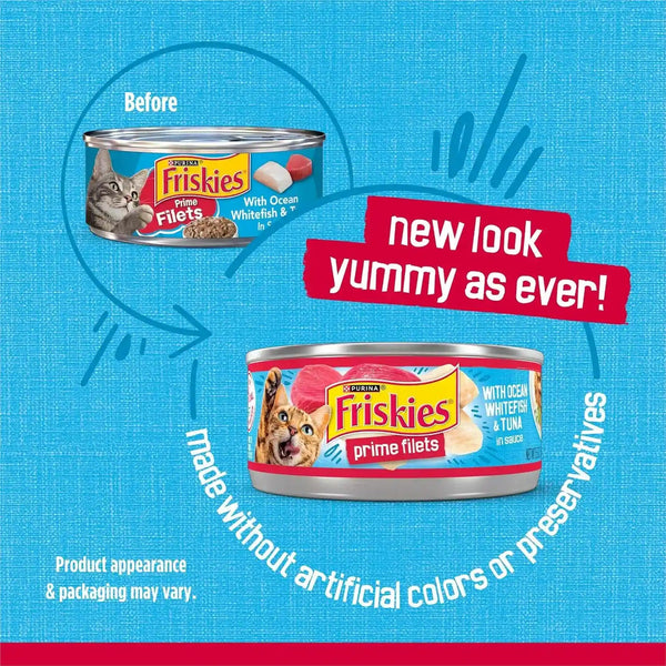 Purina Friskies Prime Filets with Ocean Whitefish and Tuna in Sauce High Protein Wet Cat Food - (Pack of 24) 5.5 Oz. Cans2