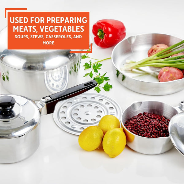 USA Heavy Duty 8-Piece Cast Aluminum Cajun Cookware Set, Silver | Mirror-Polished Finish, Bakelite Handles and Knobs with Lids, Ideal for Most Kitchen Tasks, Great for Home Cooks5