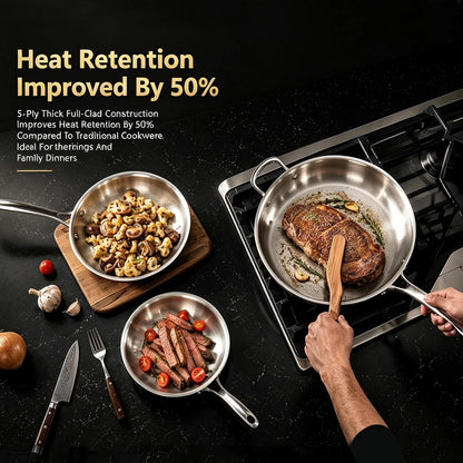 Stainless Steel Cookware Set, Full 5-Ply, 6-Piece | Full-Clad 3Mm 18/10 Stainless Steel, Glass Lids & Steamer, Induction Compatible, Oven Safe up to 800°F4