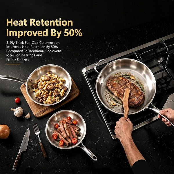 Stainless Steel Cookware Set, Full 5-Ply, 6-Piece | Full-Clad 3Mm 18/10 Stainless Steel, Glass Lids & Steamer, Induction Compatible, Oven Safe up to 800°F4
