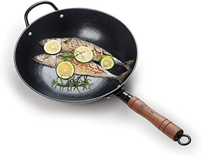 Zhensanhuan Cast Iron Woks and Stir Fry Pans, No Coating, Induction Suitable, Flat Bottom (32Cm/12.6In)6