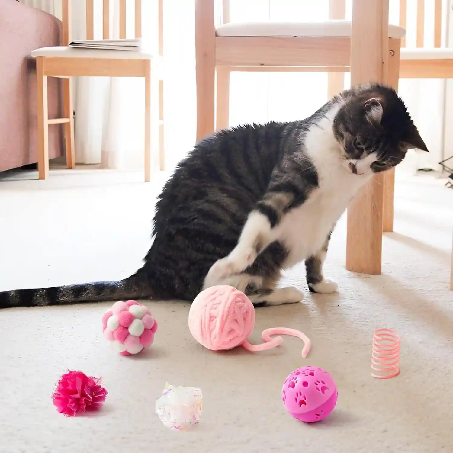 mallmall6-10pcs-cat-toy-set-interactive-cat-toys-pack-including-feather-teaser-wand-cat-springs-mice-crinkle-balls-and-pet-bell-balls-puzzle-toys-for-indoor-cats-gift-pink