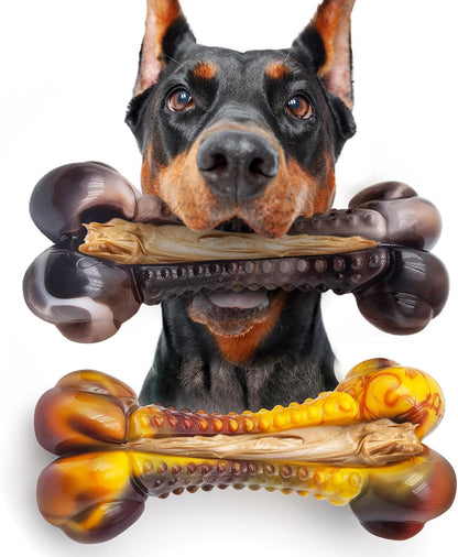 Dog Chew Toys for Aggressive Chewers, 2Pack Indestructible Dogs Bone Toy for Large Small Medium Breeds, Durable Tough Nylon Dog Toys to Keep Them Busy, Puppy Teething Dogs Toy Bone, Beef&Bacon Flavor1