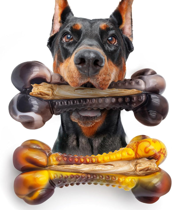 Dog Chew Toys for Aggressive Chewers, 2Pack Indestructible Dogs Bone Toy for Large Small Medium Breeds, Durable Tough Nylon Dog Toys to Keep Them Busy, Puppy Teething Dogs Toy Bone, Beef&Bacon Flavor1