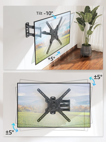 Full Motion TV Wall Mount for Most 26-60 Inch Tvs, Max VESA 400X400Mm Wall Mount TV Bracket with Swivel Tilting Extension Level Adjustment for LED LCD Flat Curved Tvs up to 77 LBS, MU00182