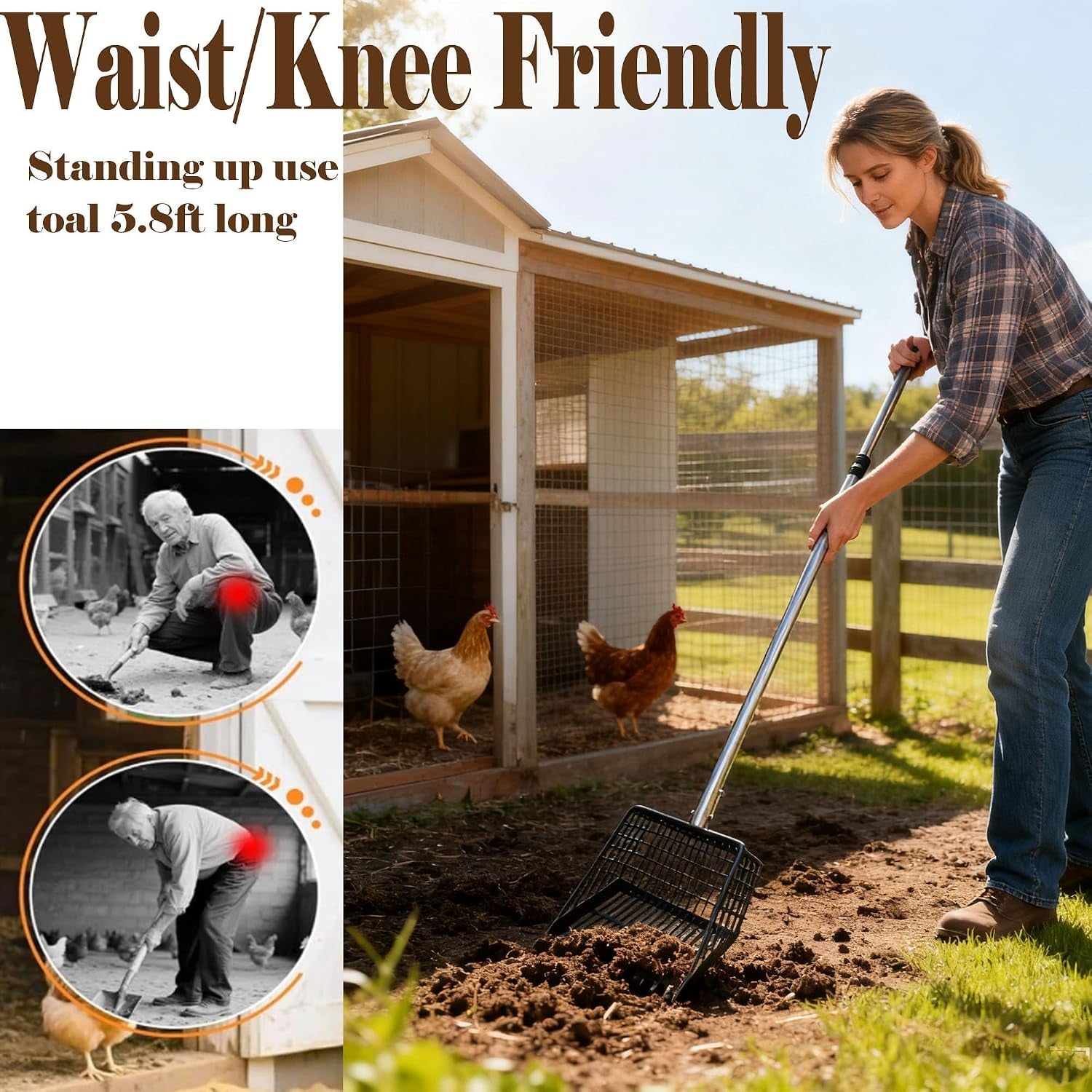 chicken-poop-scooper-rake-2-in-1-adjustable-35-65-stainless-steel-handle-heavy-duty-metal-black-shovel-head-for-chicken-coop-cleaning-pet-waste-cat-litter-sifting