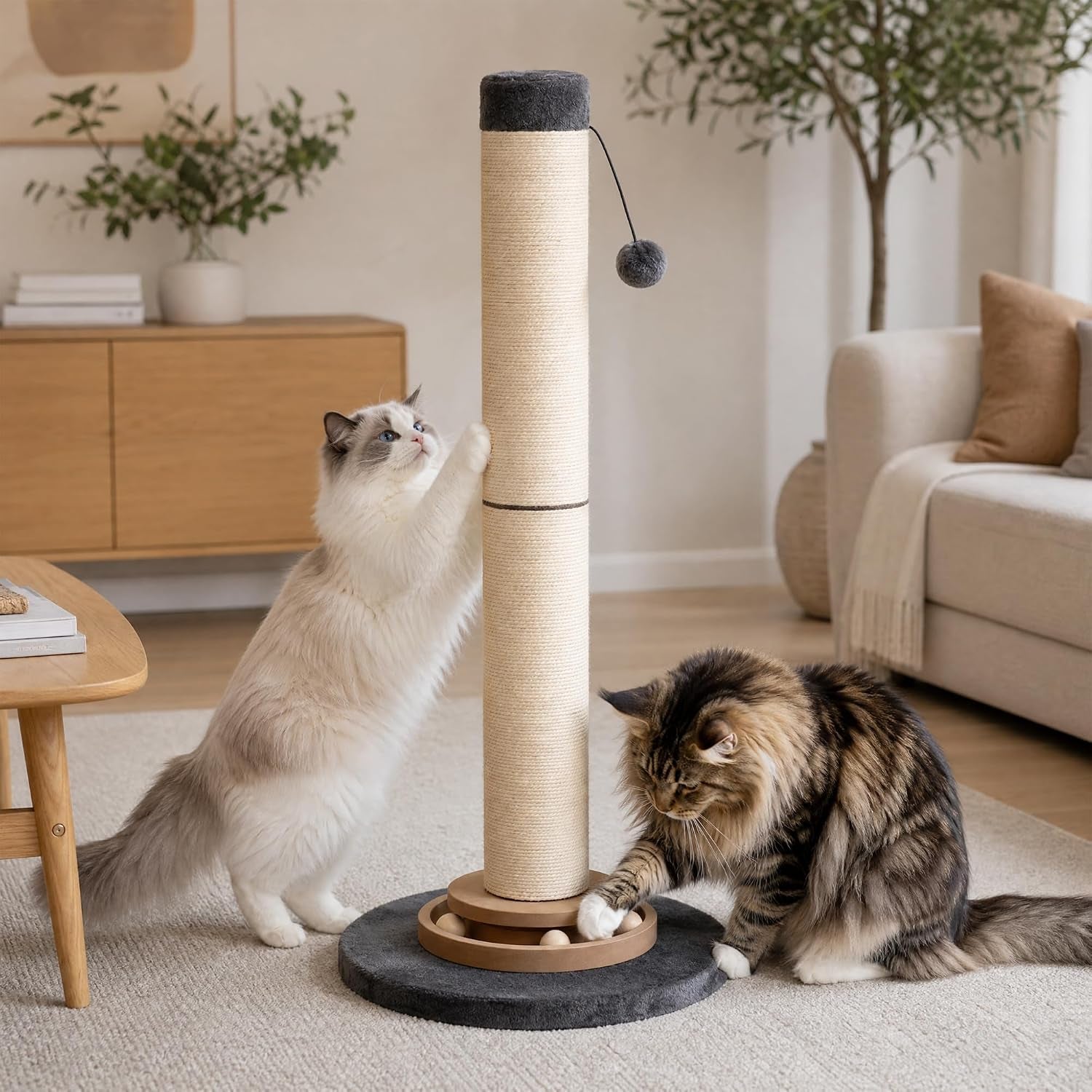 heavy-duty-cat-scratching-post-35-inch-tall-cat-scratcher-cat-tree-tower-with-hanging-ball-for-indoor-cats-adults-sisal-scratching-post-with-toys